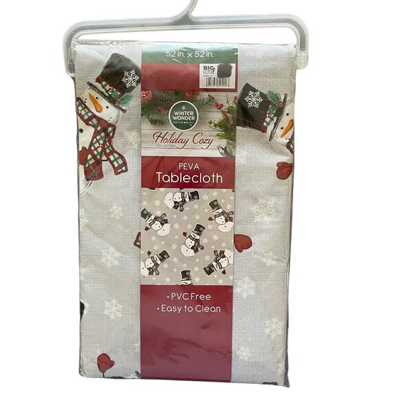 Winter Wonder Snowman Silver Background PEVA Tablecloth 52" x 52" - Picture 3 of 3